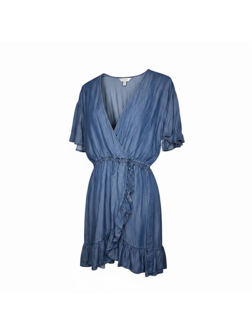 LC Lauren Conrad Chambray Faux Wrap Ruffle Dress Size Large - Picture 1 of 7